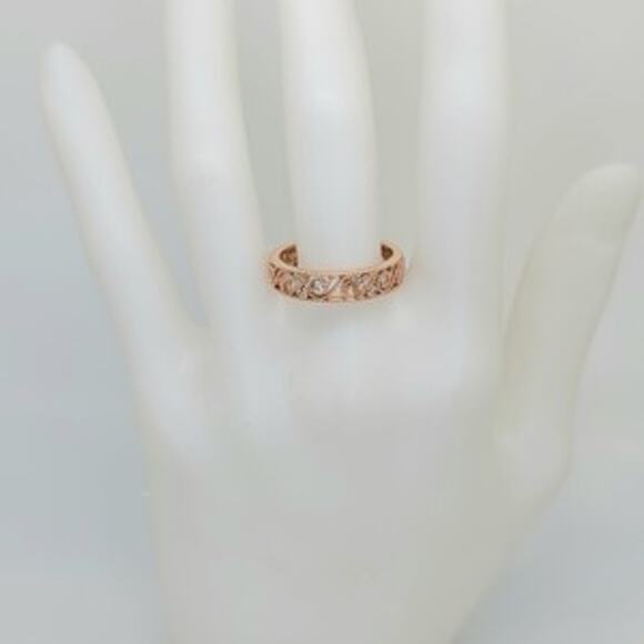 New Rose Gold Plated SS Negative Space Diamond Simulant Eternity Ring SZ 8.5 - Picture 3 of 4
